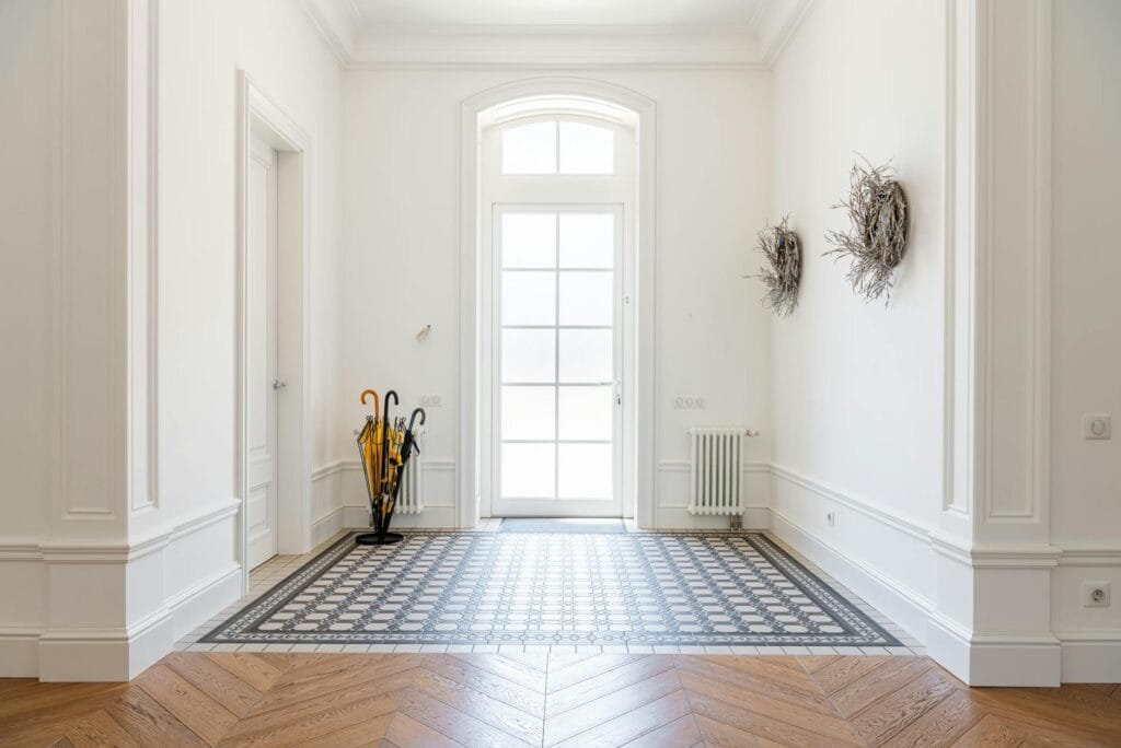 brown and white floor tiles